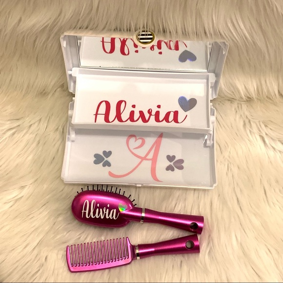 Personalized Beauty set, hair brush, comb, makeup case with mirror - Picture 9 of 10